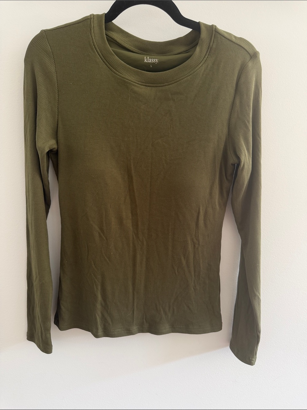 Klasy Network Braless Olive Green Ribbed Long Sleeve Top with Brami Padding